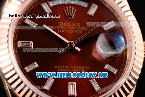 Rolex Day-Date Swiss ETA 2836 Automatic Rose Gold Case/Bracelet with Brown Dial and Stick Markers (BP) - Click Image to Close